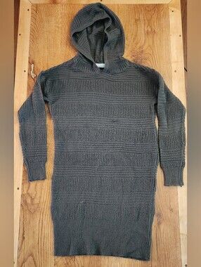 Girls Hooded Cable Knit Dress - Military Green Medium 10-12